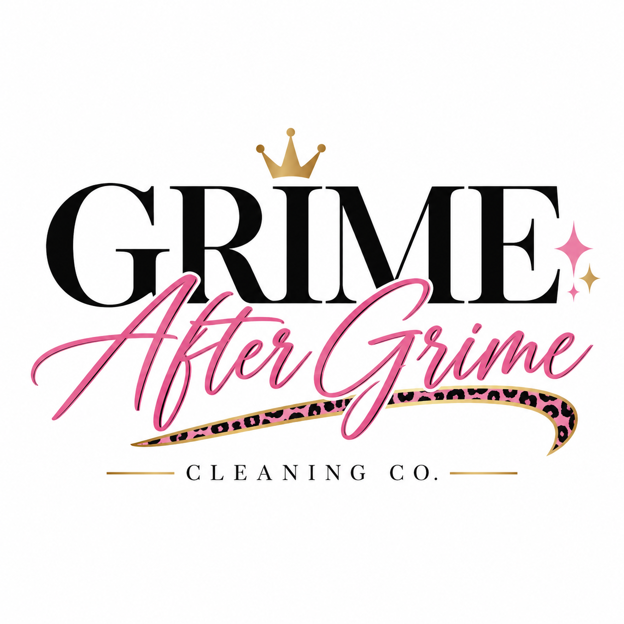Grime After Grime, with a gold crown and pink cheetah accent